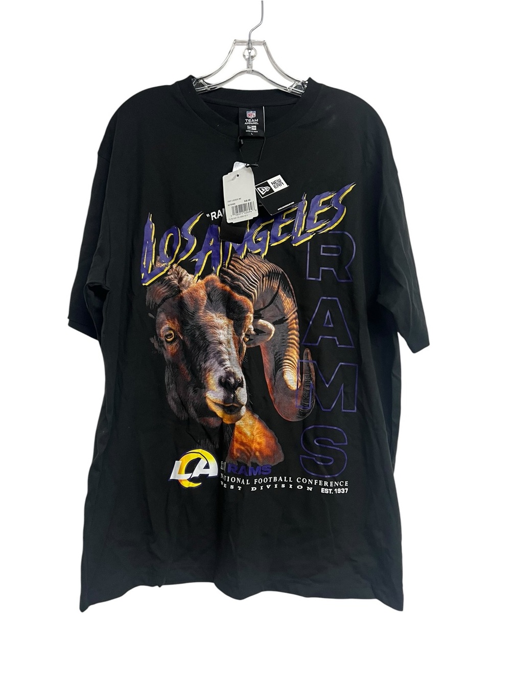 New Era Los Angeles Rams Black Graphic Tee with Yellow & Purple Accents